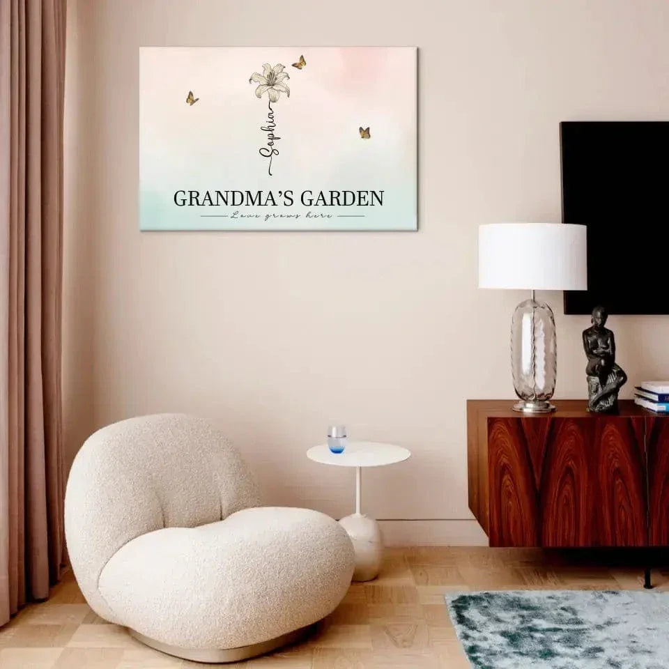 Personalized Canvas Wall Art - Grandma‘s Garden Love Grows Here, Beautiful Birth Month Flower Gift For Grandma Mom - Joliny