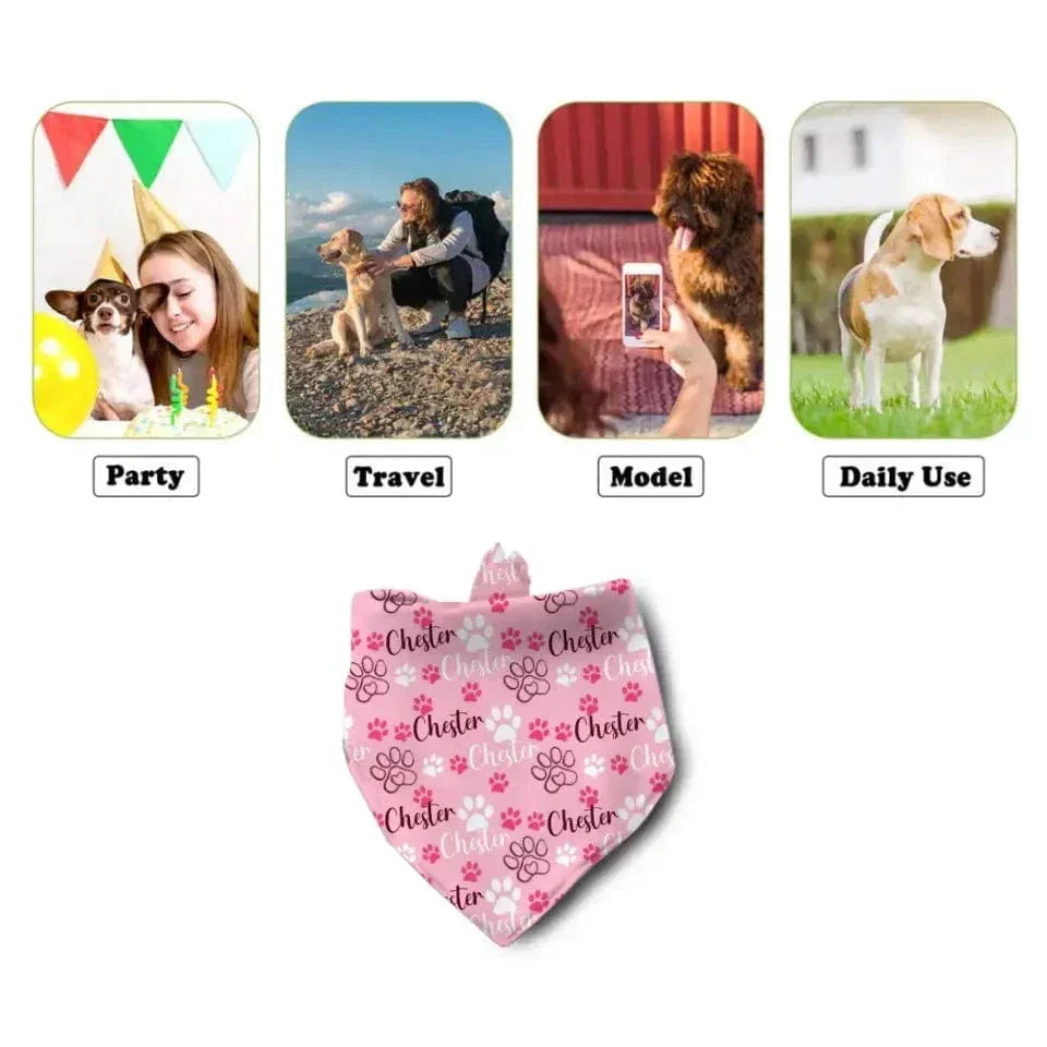 Personalized Cats and Dogs Footprints Name Triangle Bib Bandana, Gift For Dogs - Joliny