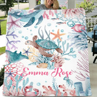 Personalized Colorful Under the Sea Turtle Blanket - Joliny