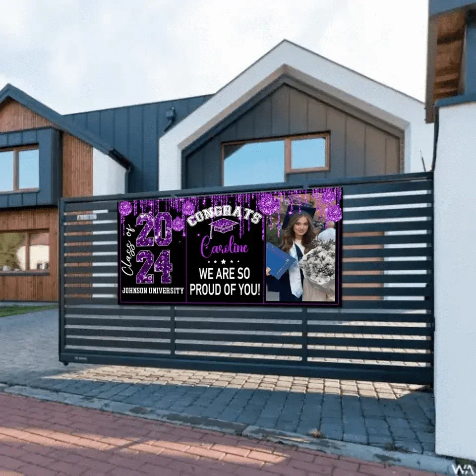 Personalized Congrats 2024 Graduate Disco Style Banner - Graduation Decor Gift - Joliny