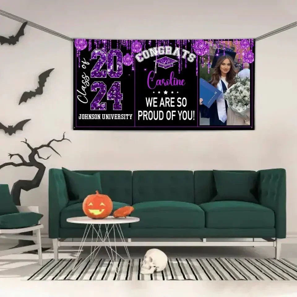 Personalized Congrats 2024 Graduate Disco Style Banner - Graduation Decor Gift - Joliny