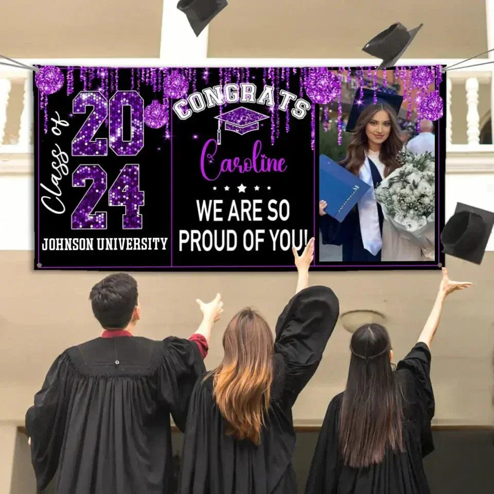 Personalized Congrats 2024 Graduate Disco Style Banner - Graduation Decor Gift