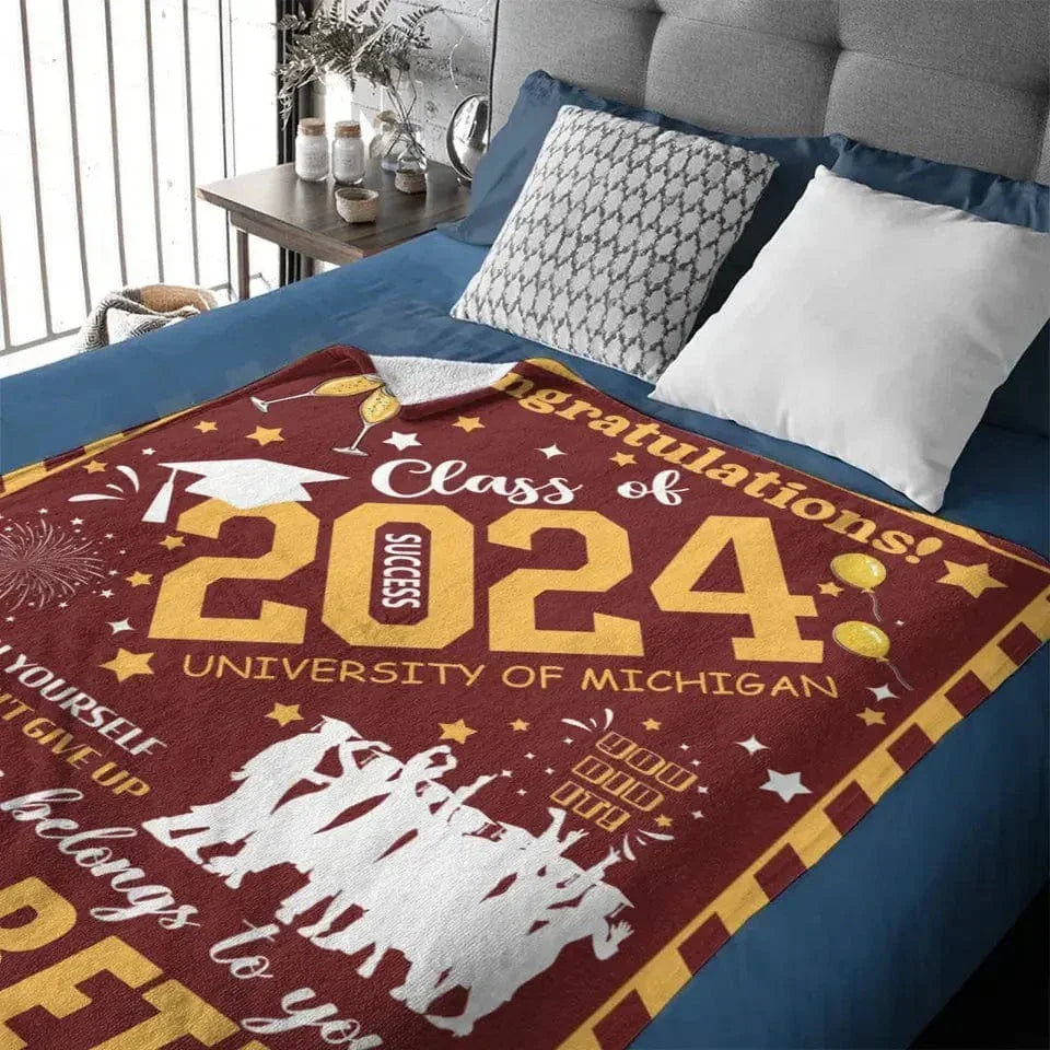 Personalized Congrats Yellow Balloon Graduate Blanket with Name Class of 2024 - Joliny