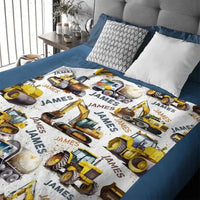 Personalized Construction Truck Blanket, Custom Kids Blanket With Name - Joliny