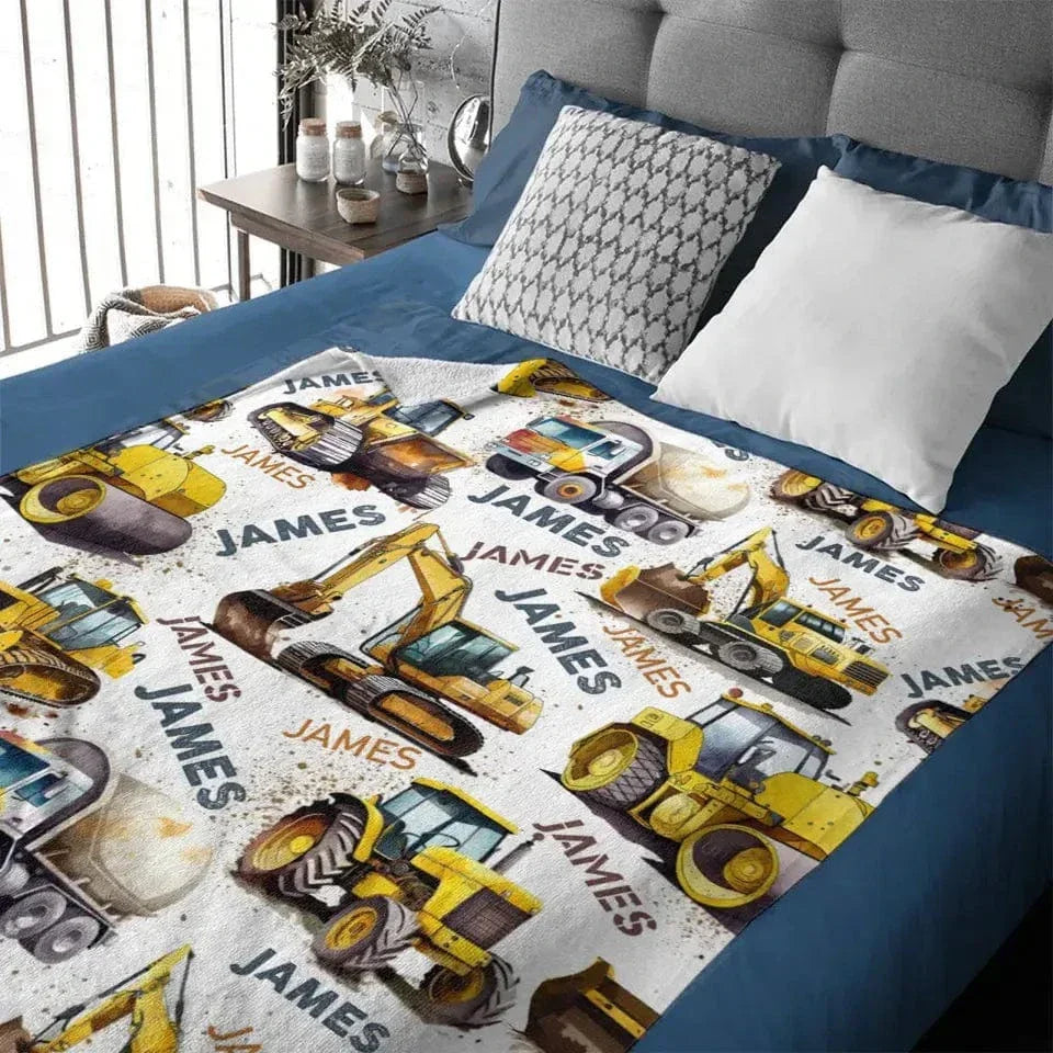 Personalized Construction Truck Blanket, Custom Kids Blanket With Name - Joliny