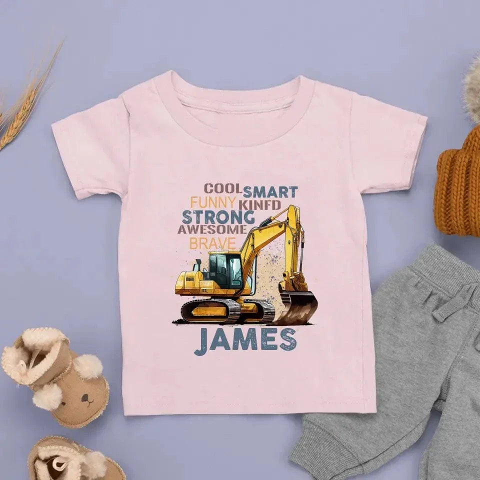 Personalized Cool Excavator Name Kids Shirt - Joliny