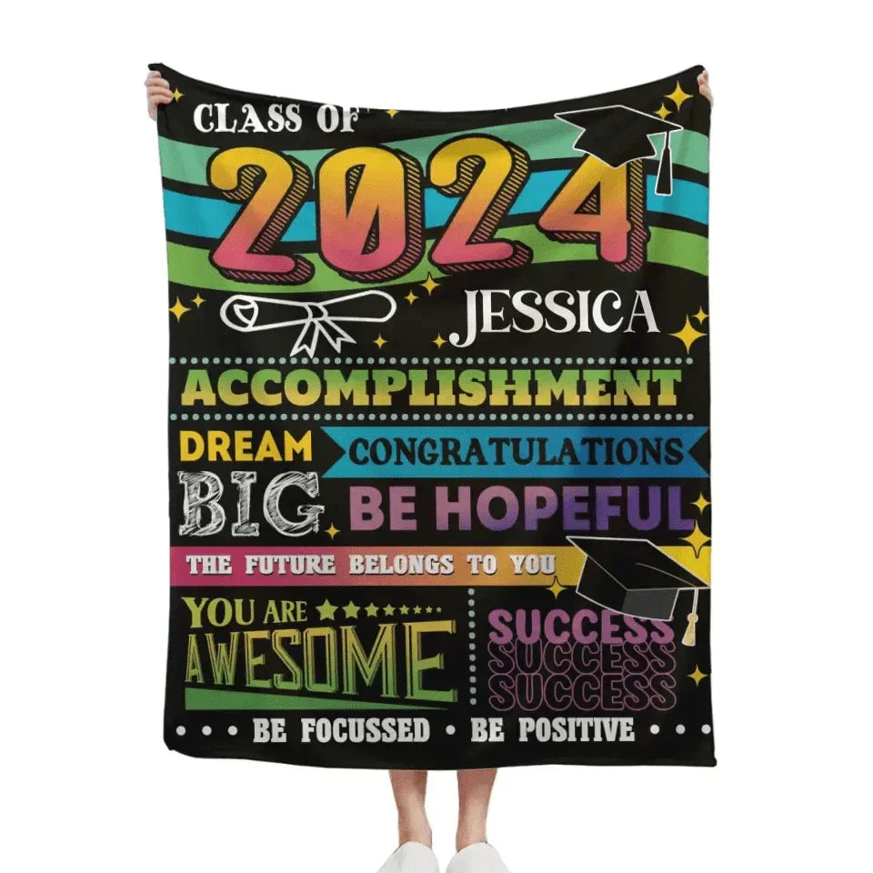Personalized Corrugated Green Gradient Graduation Blanket, Customized Name