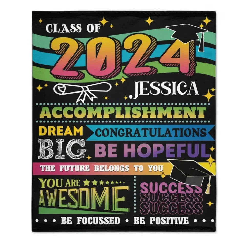 Personalized Corrugated Green Gradient Graduation Blanket, Customized Name - Joliny