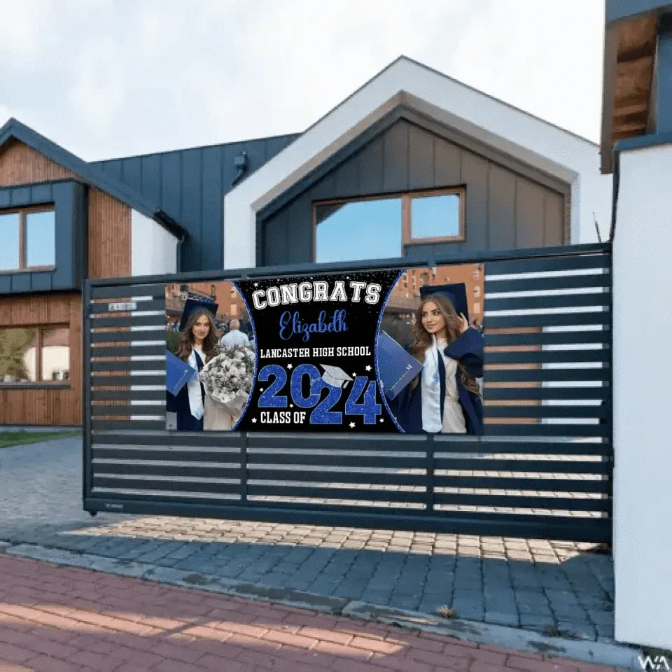 Personalized Custom 2 Photos Banner - Congrats Class of 2024 Graduation Decor Gift - Joliny
