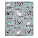 Personalized Custom Baby Blanket - Anchors Away Nautical Whale Baby Name Blanket - Joliny