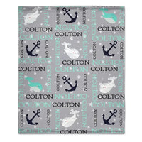 Personalized Custom Baby Blanket - Anchors Away Nautical Whale Baby Name Blanket - Joliny