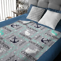 Personalized Custom Baby Blanket - Anchors Away Nautical Whale Baby Name Blanket - Joliny