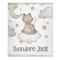 Personalized Custom Baby Boy Name Blanket - Bear Moon Stars in Sky Blanket, Newborn Boy Baby Gift - Joliny