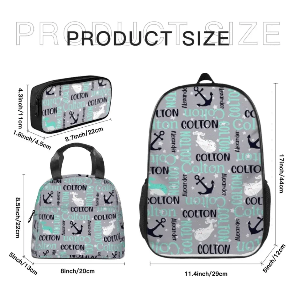 Personalized Custom Backpacks - Anchors Away Nautical Whale Kids' School Season Gifts - Joliny