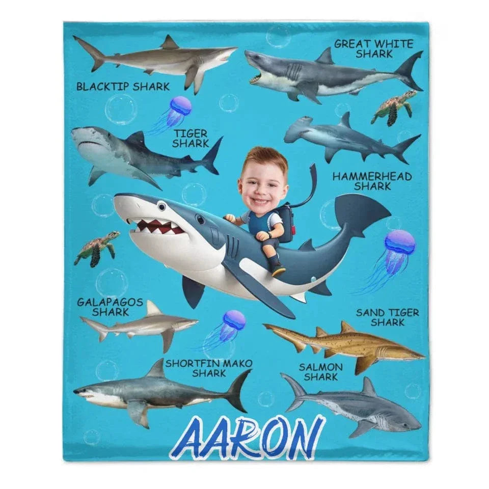Personalized Custom Blanket - Boys Riding Shark Blanket - Gifts for Kids - Joliny