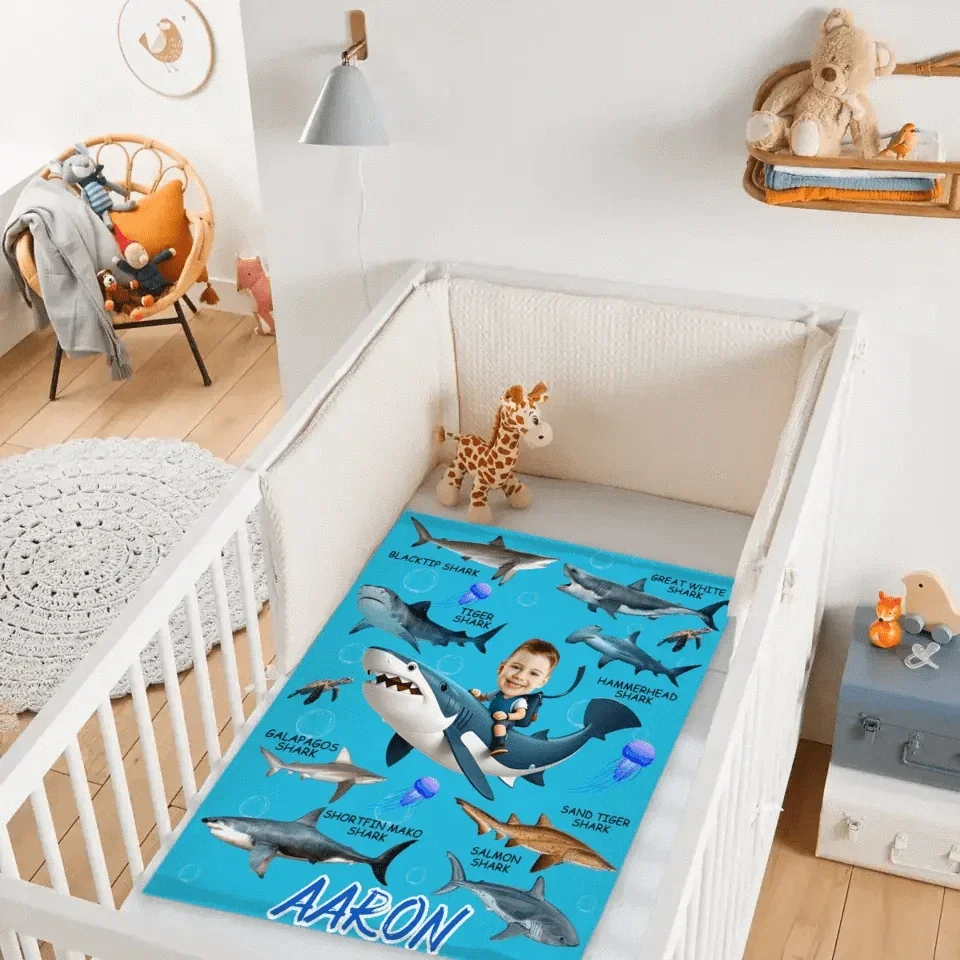 Personalized Custom Blanket - Boys Riding Shark Blanket - Gifts for Kids - Joliny