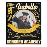 Personalized Custom Class of 2024 Graduation Blankets - Ribbon Customized Name Photo - High School College Senior Graduation Gifts - Joliny