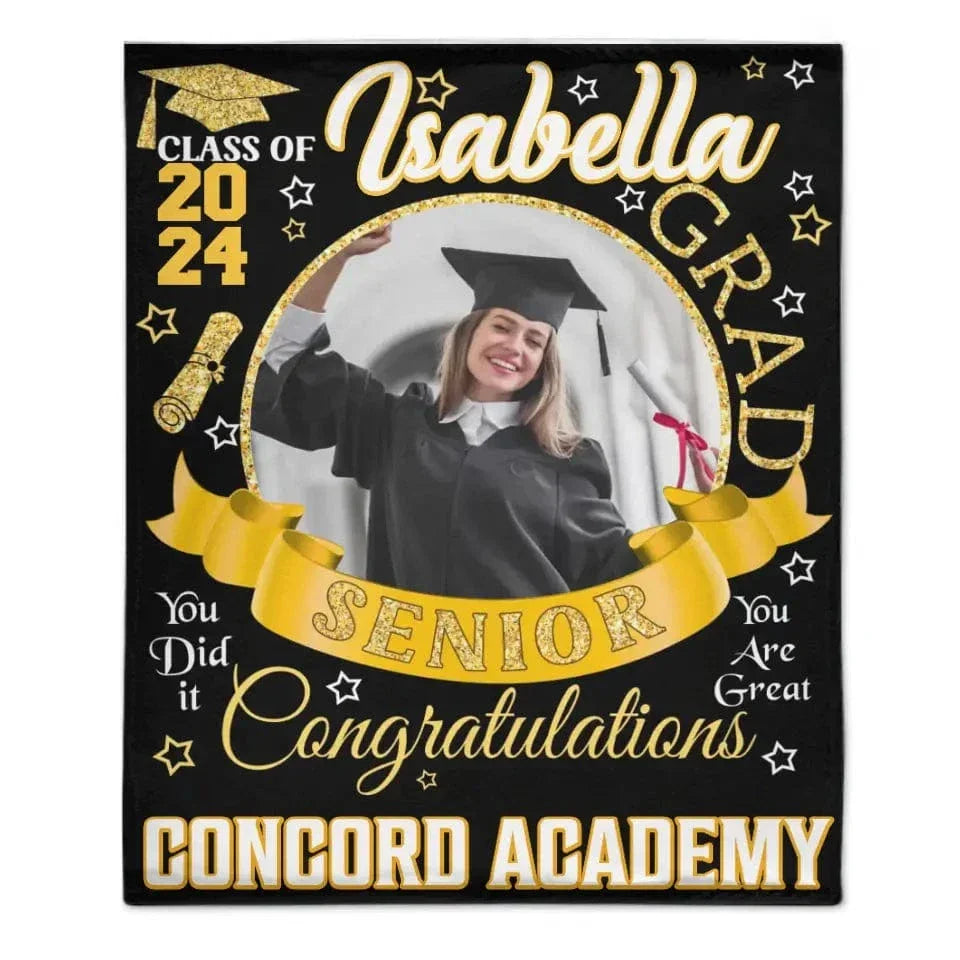 Personalized Custom Class of 2024 Graduation Blankets - Ribbon Customized Name Photo - High School College Senior Graduation Gifts - Joliny