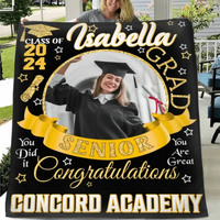 Personalized Custom Class of 2024 Graduation Blankets - Ribbon Customized Name Photo - High School College Senior Graduation Gifts - Joliny