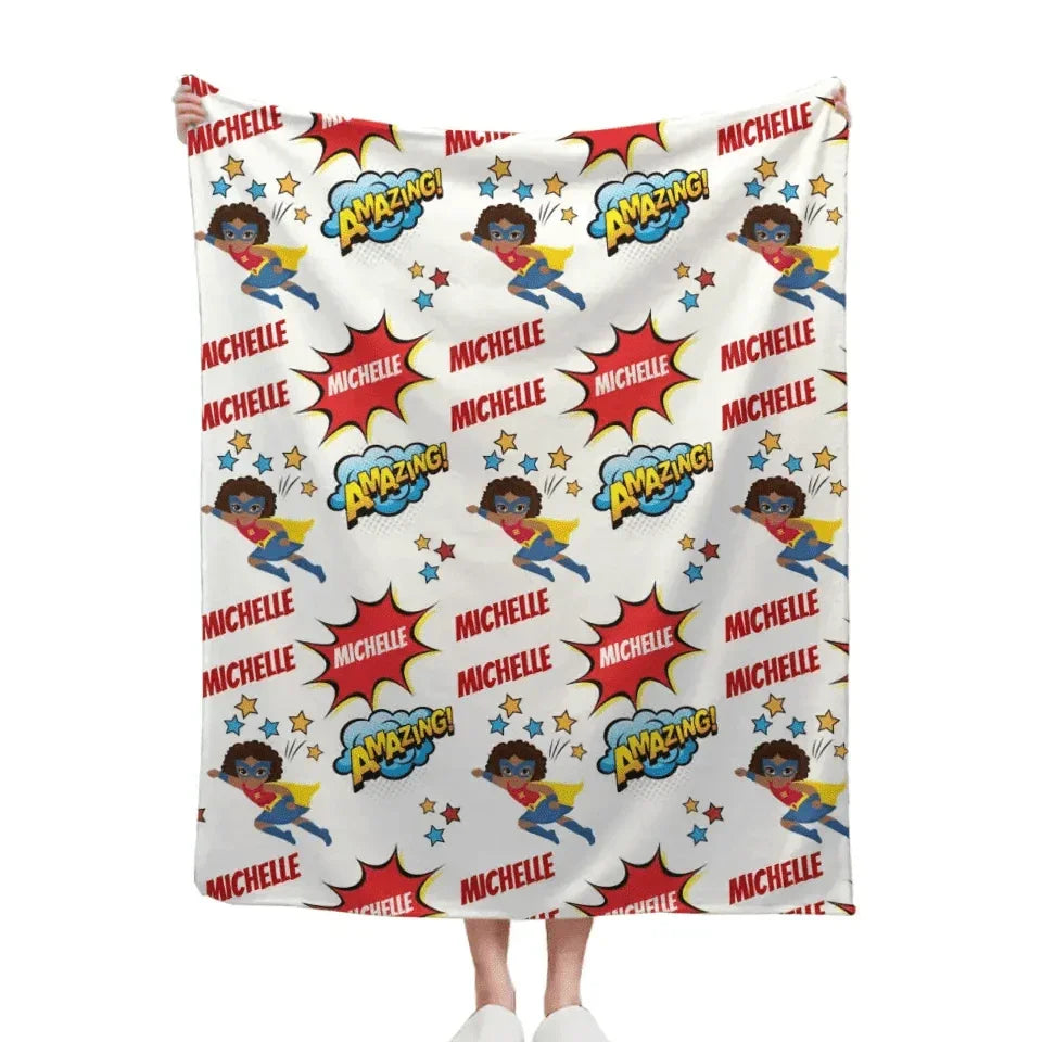 Personalized Custom Comic Book Boy Name Blanket - Superhero Kids Name Blanket - Joliny