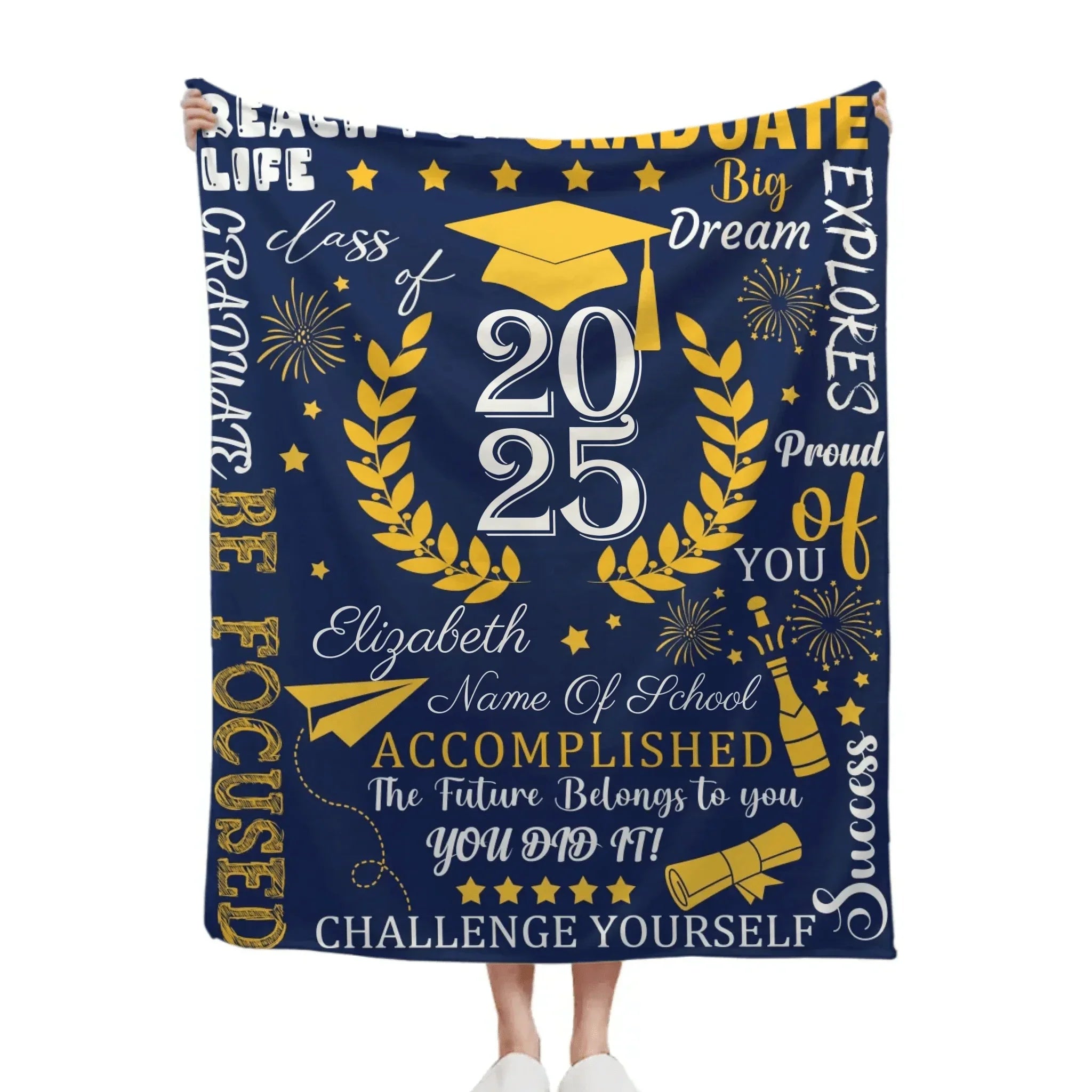 Personalized Custom Graduate Class of 2025 Blanket - Gifts for Grads - champagne party wheat elements