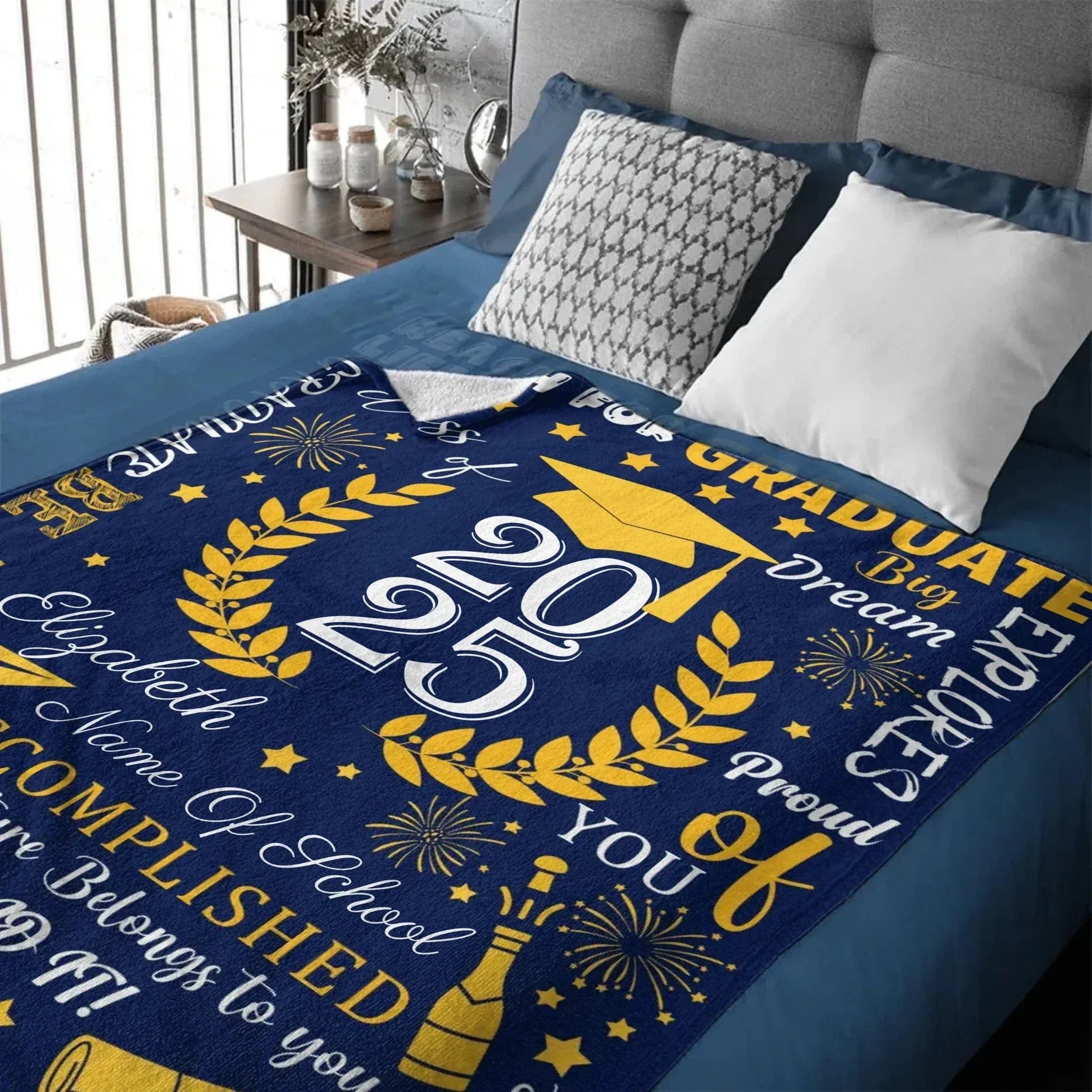 Personalized Custom Graduate Class of 2025 Blanket - Gifts for Grads - champagne party wheat elements - Joliny