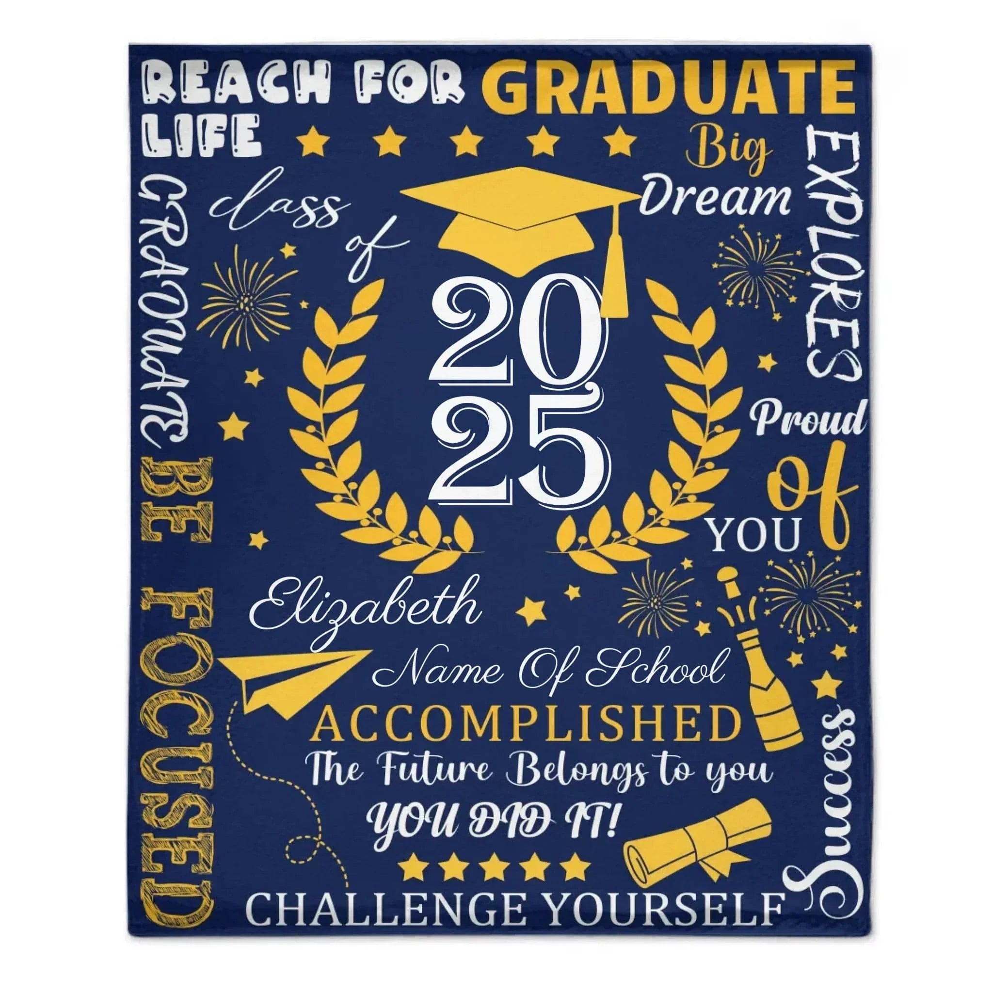 Personalized Custom Graduate Class of 2025 Blanket - Gifts for Grads - champagne party wheat elements - Joliny