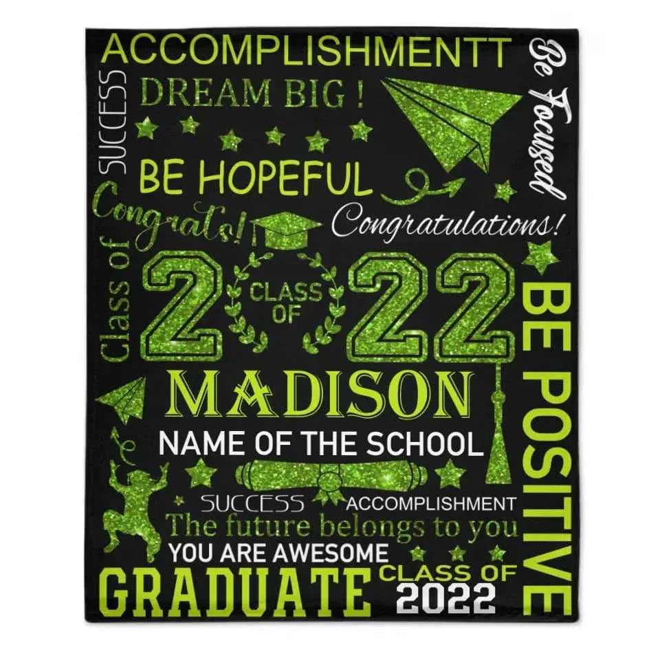 Personalized Custom Graduation Blanket 2024, Congrats Graduate Class of 2024 Gold Throw Blanket for Boys Girls Senior High School College University Graduate - Joliny