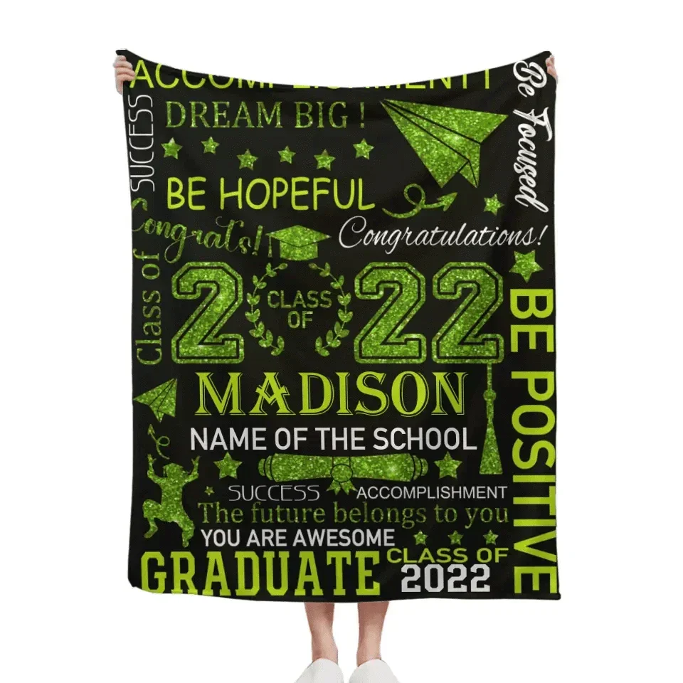 Personalized Custom Graduation Blanket 2024, Congrats Graduate Class of 2024 Gold Throw Blanket for Boys Girls Senior High School College University Graduate - Joliny