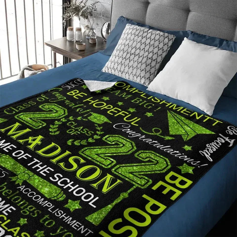 Personalized Custom Graduation Blanket 2024, Congrats Graduate Class of 2024 Gold Throw Blanket for Boys Girls Senior High School College University Graduate - Joliny