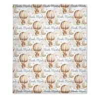 Personalized Custom Hot Air Balloon Baby Name Blanket, Hot Air Balloon Bear Blanket - Joliny
