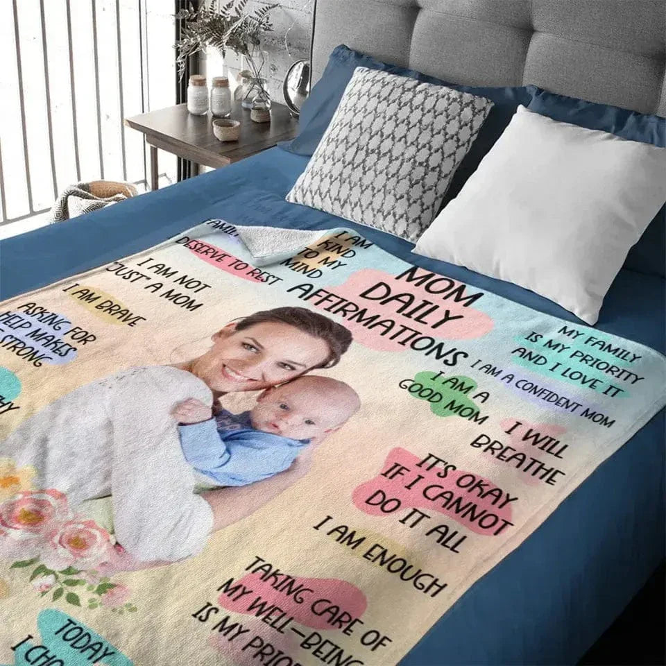 Personalized Custom Mom and Daughter Photo Blanket - Mom Daily Affirmations - Joliny