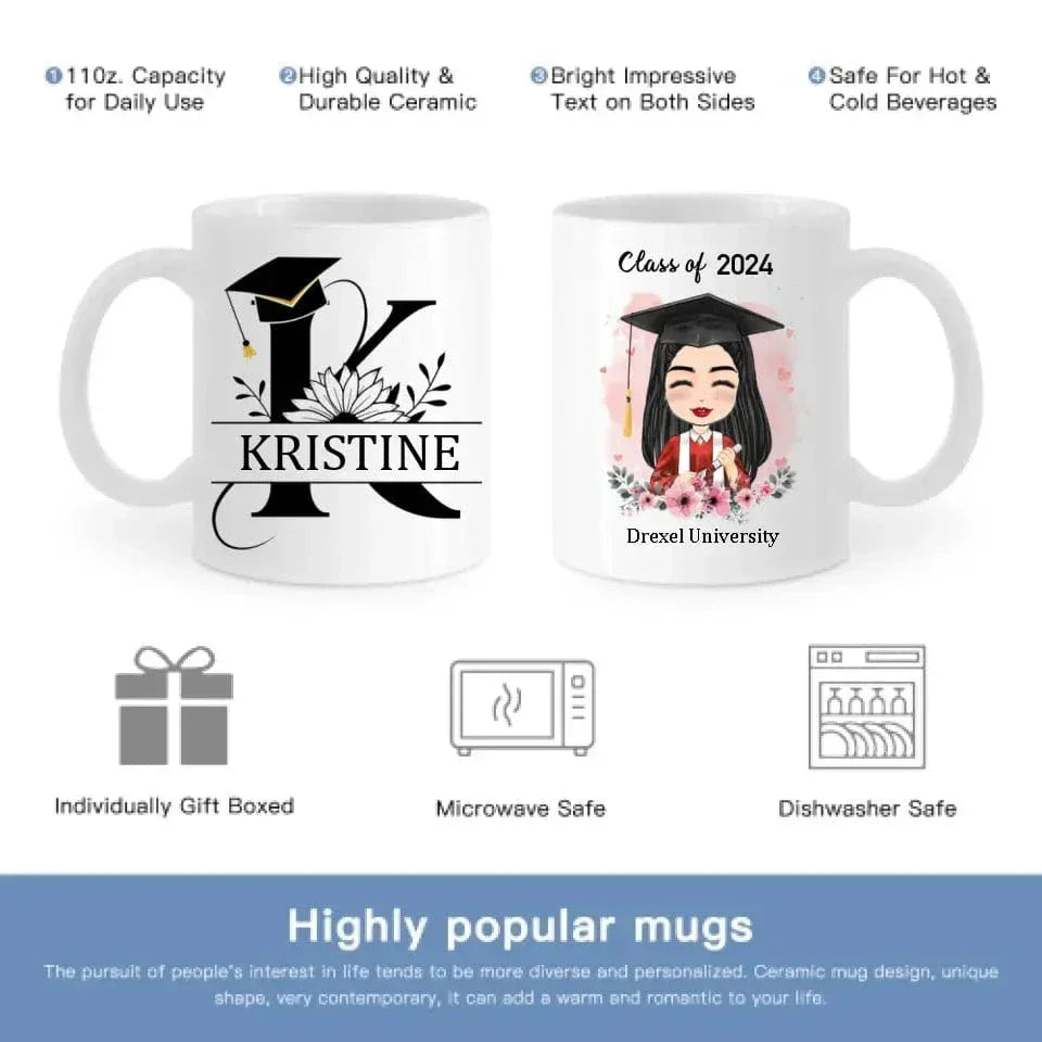Personalized Custom Mug - Graduation Class Of 2024 , Clipart Flower - Joliny