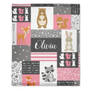 Personalized Custom Name Baby Blanket for Girl - Little Bear Rabbit Sika Deer Fox - Joliny