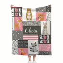 Personalized Custom Name Baby Blanket for Girl - Little Bear Rabbit Sika Deer Fox - Joliny