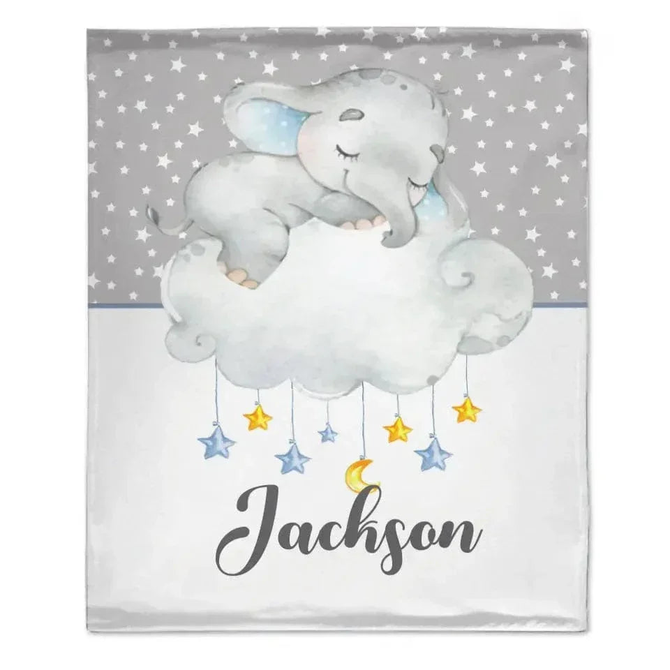 Personalized Custom Name Baby Blankets - Newborn Elephants Flush Fleece