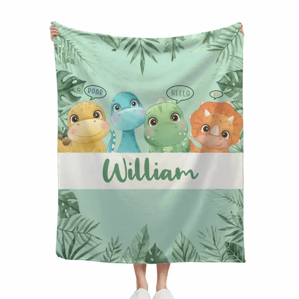 Personalized Custom Name Blanket, Baby Dinosaur Blanket for Kids - Joliny