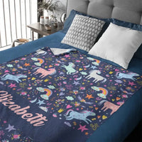 Personalized Custom Name Blanket - Clouds Raindrops Rainbow Stars Unicorn - Joliny