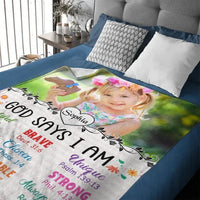 Personalized Custom Photo Blanket, Inspiring Gift For Granddaughter, God Says I Am - Joliny