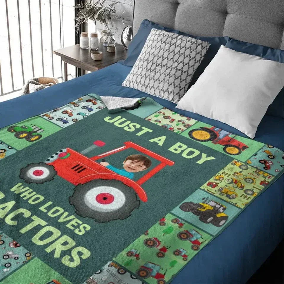 Personalized Custom Photo Blanket - Just A kid Who Loves Tractors - Joliny