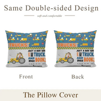 Personalized Custom Photo Pillow - Boy Loves Trucks And Digs Books - Joliny