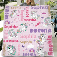Personalized Custom Rainbow Unicorn Blankets for Kids - Gift for Girls Baby Birthday Shower Gift - Joliny