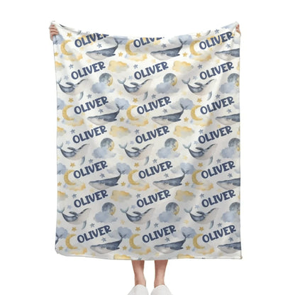Joliny Customizer Personalized Custom Whales Boy, Girl Soft Name Blanket - Sea Creatures Kids Name Blanket