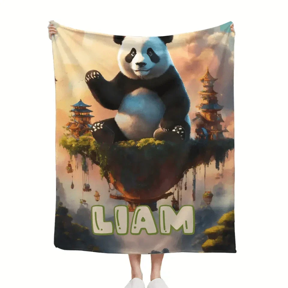 Personalized Cute Panda Custom Name Blanket, Birthday Gifts for Kids, Babies and Toddlers