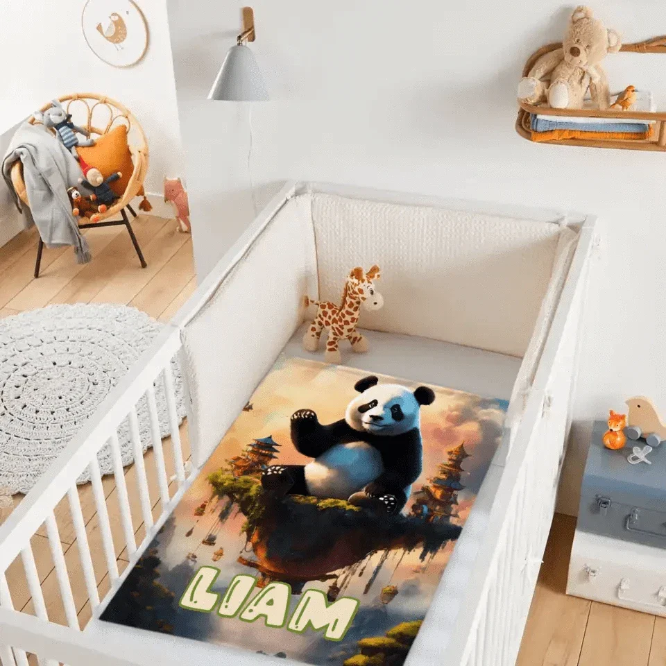 Personalized Cute Panda Custom Name Blanket, Birthday Gifts for Kids, Babies and Toddlers - Joliny