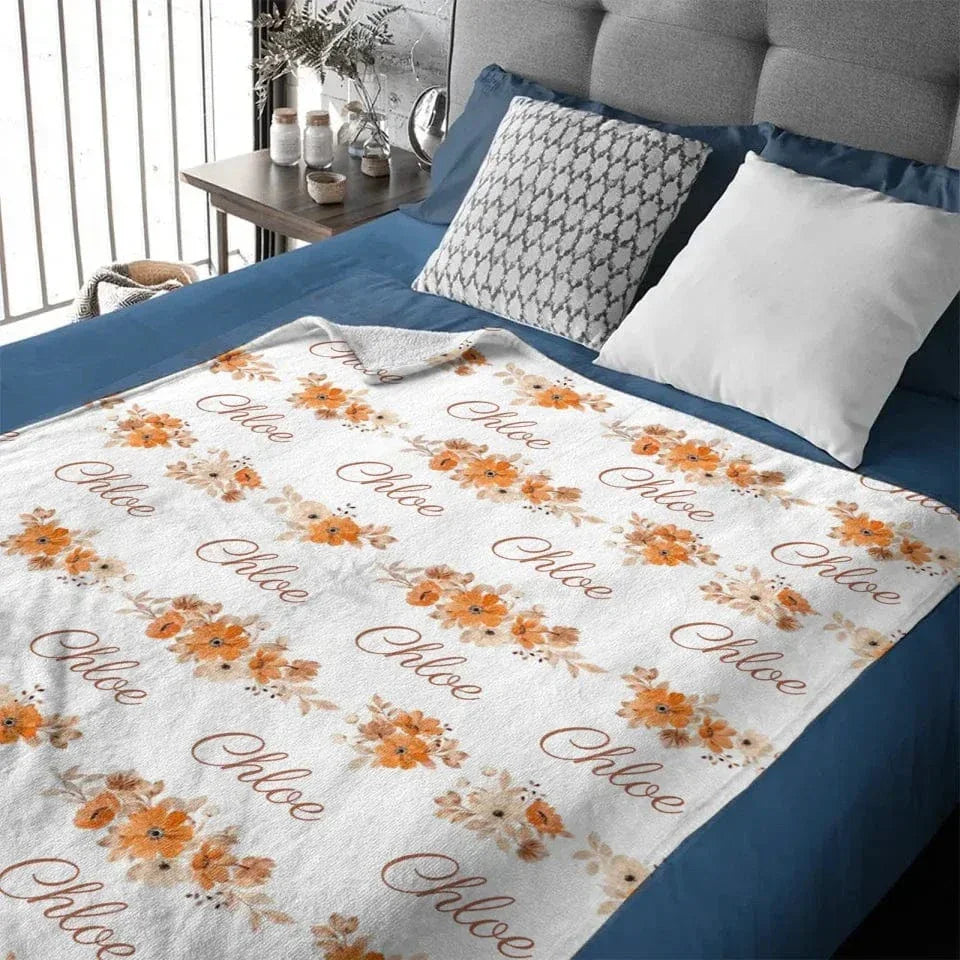 Personalized Cute Peach Flower Name Baby Girl Soft Blanket Baby Party Newborn Homecoming Gift - Joliny