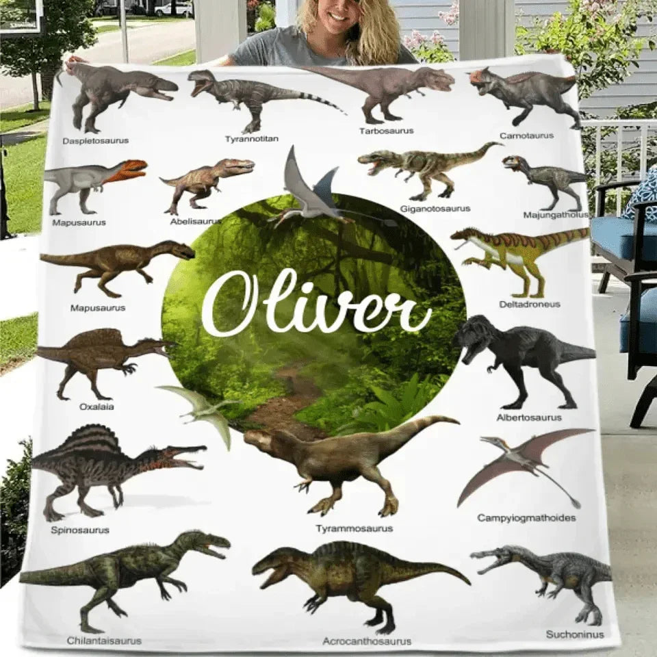 Personalized Dinosaur Custom Throw Blanket Jurassic Dinosaur World Park Theme - Gift For Kids - Joliny