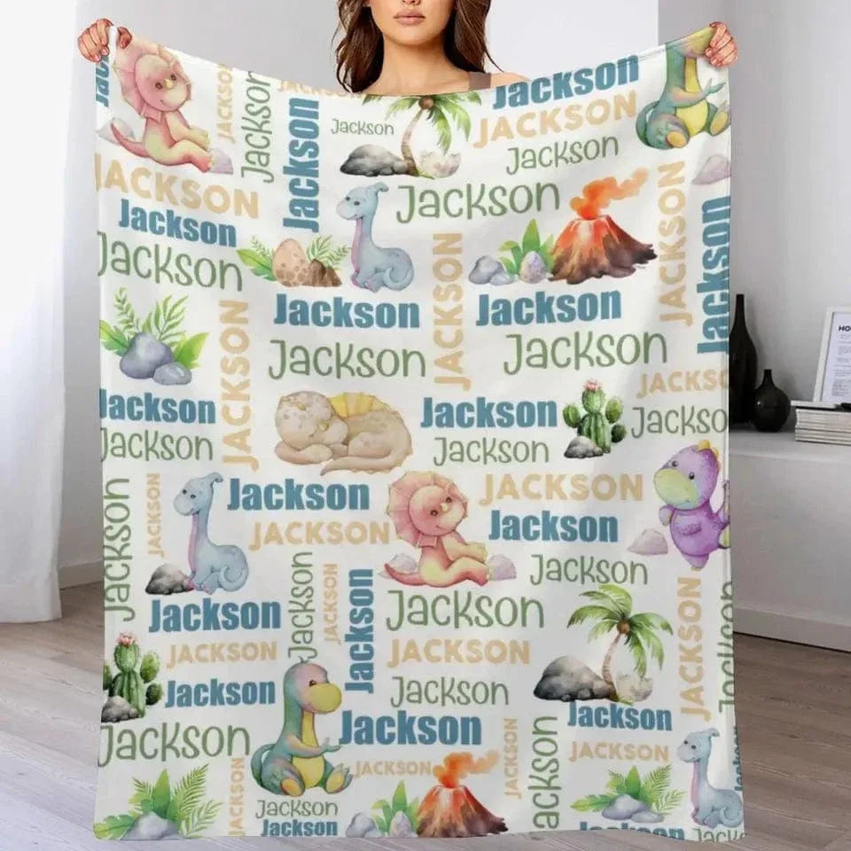 Personalized Dinosaur Name Pattern baby blanket - Joliny
