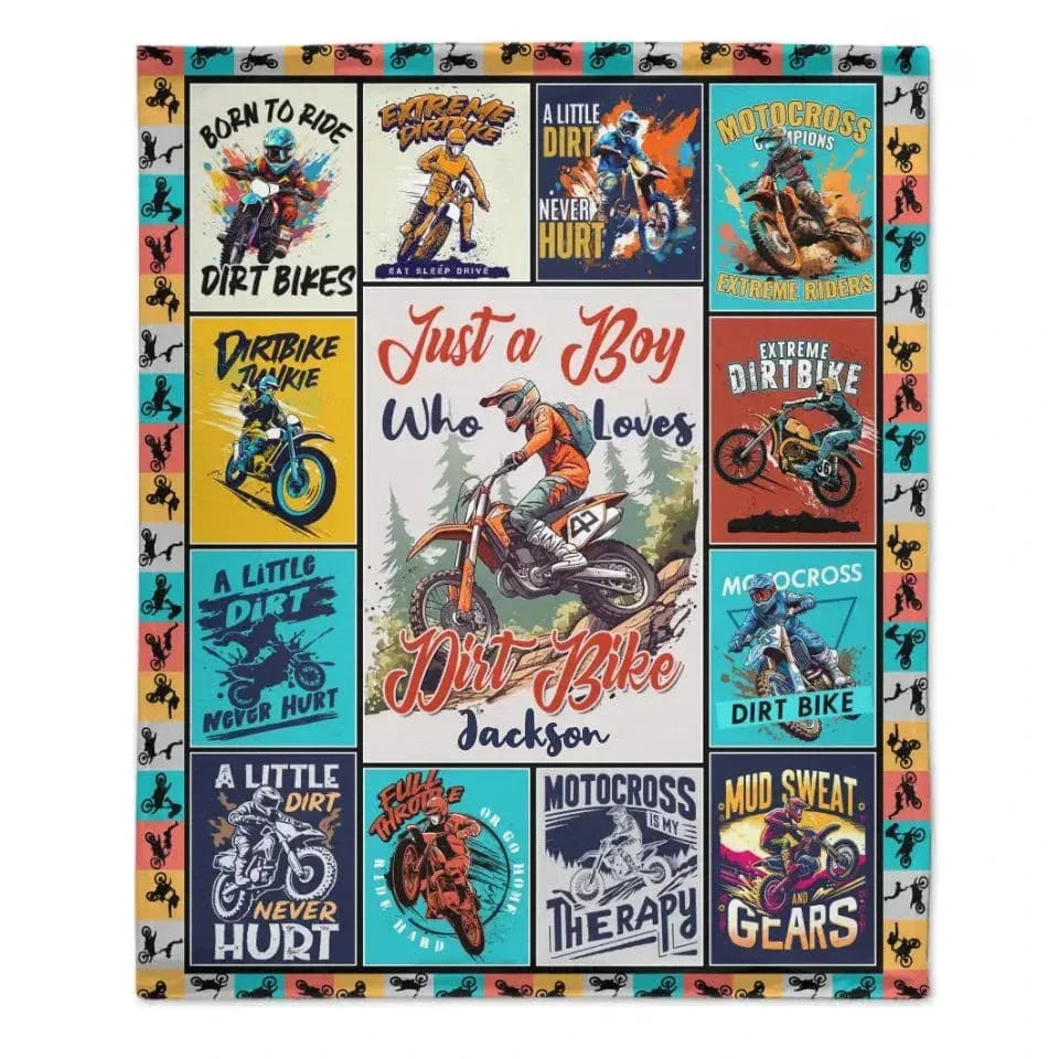 Personalized Dirt Bikes Blanket for Boys Kids Teens - Just a Boy Who Loves Dirt Bikes - Joliny