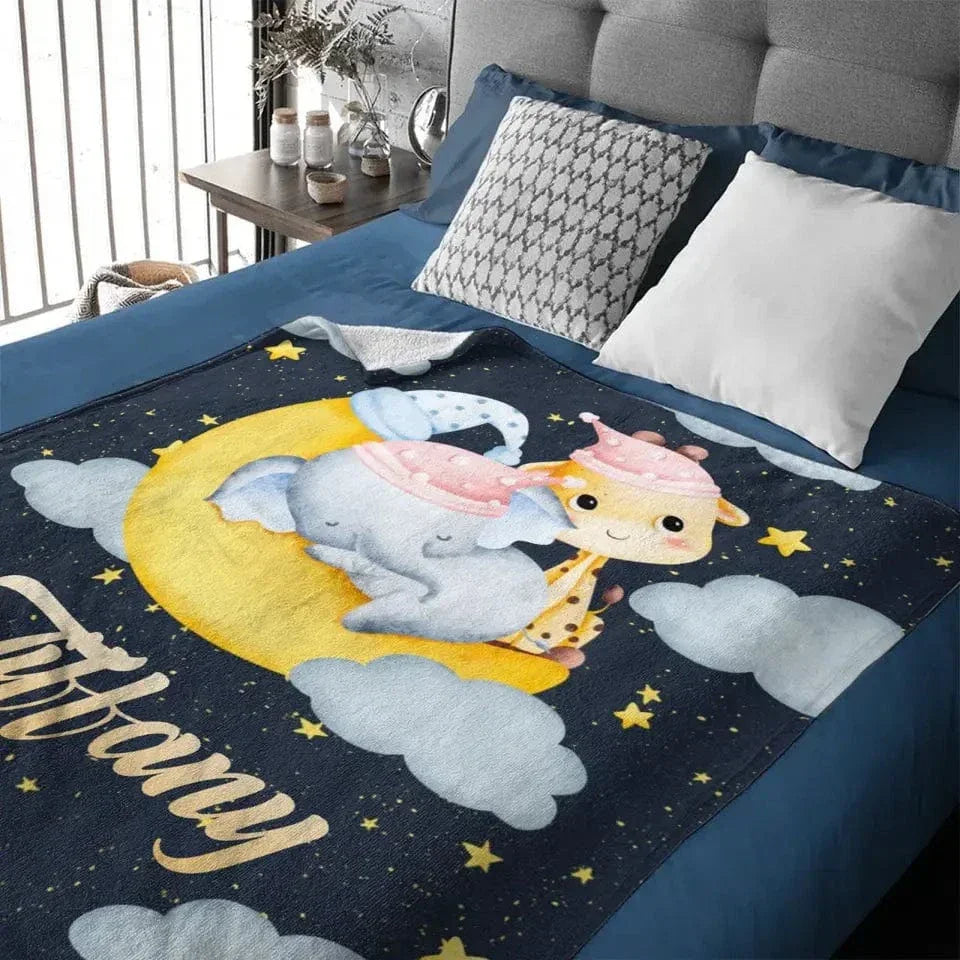 Personalized Elephant Giraffe Baby Name Blanket - Gift For Baby Toddler - Joliny